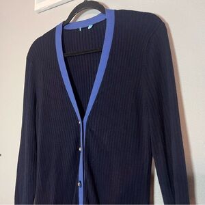 J. McLaughlin Cardigan Sweater Button Front Navy Blue Chainlink Buttons Medium